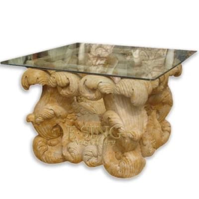 Hand Made Modern City Park Natural Marble Table Leg with Glass Table Top