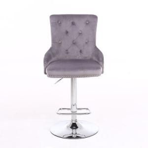 Living Room Modern Design Velvet Fabric Bar High Chair Grey