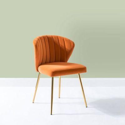 Kitchen Furniture Upholstered Cheap Dark Orange Velvet Shell Shape Dining Chairs