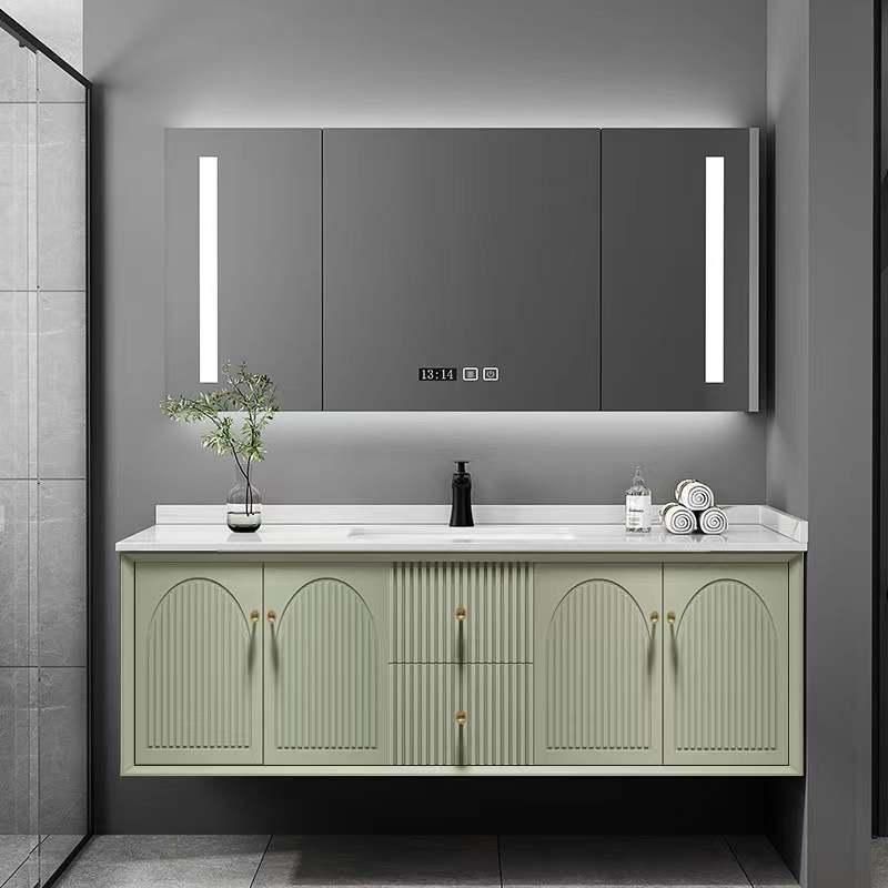 Modern Melamine Plywood Wall Mounted Bathroom Vanity Cabinet with LED Mirror