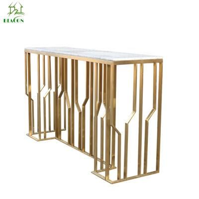 Modern Gold Brush Stainless Steel Console Table with White Marble Top