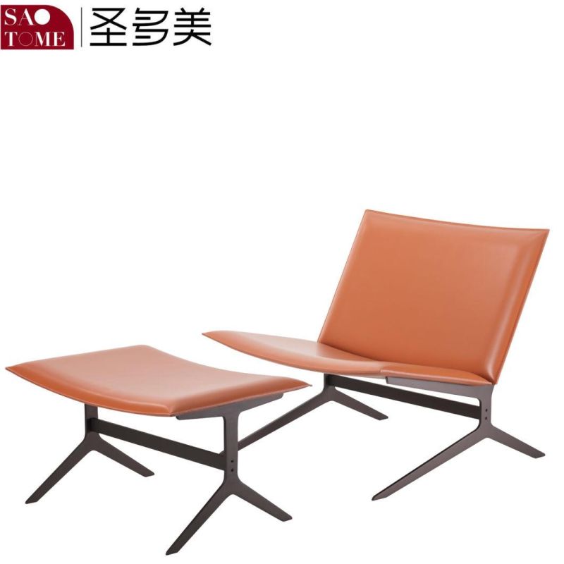 Modern Popular Family Living Room X-Class Leather+E-Class Saddle Leather Gray Leisure Chair