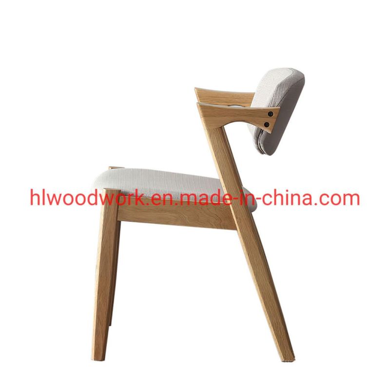 Oak Wood Z Chair Oak Wood Frame Natural Color White Fabric Cushion and Back Dining Chair Coffee Shop Chair Office Chair Home Furniture