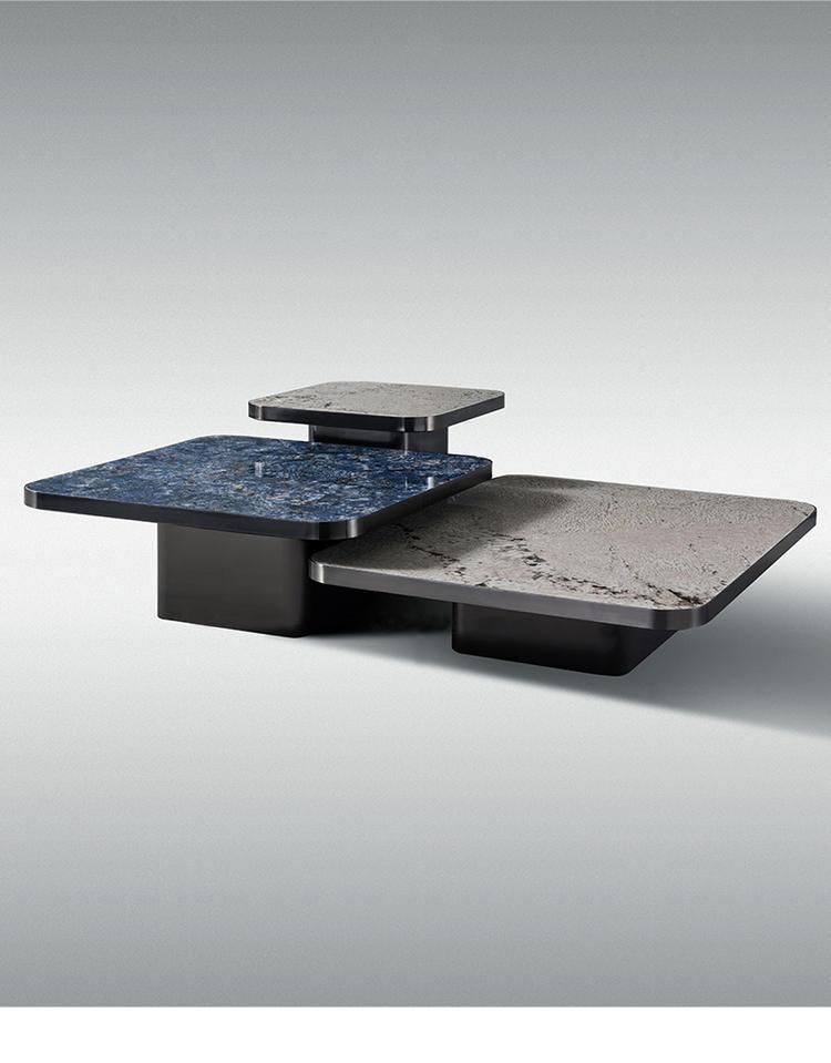 Home Furniture Titanium Rectangle Blue Marble Sintered Stone Coffee Table