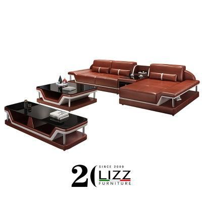 Latest Design Sofa Set Modern Leather Furniture L Shape Sofa Set with Middle Table