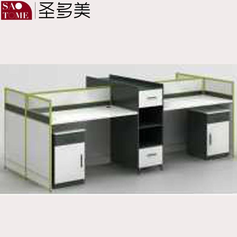 Modern Office Furniture Ordinary Four-Person Office Desk with Side Cabinet