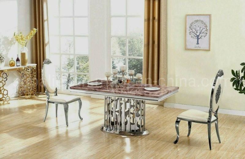 Design Wedding Furniture Rectangle Shape Red Marble Hotel Dinner Table