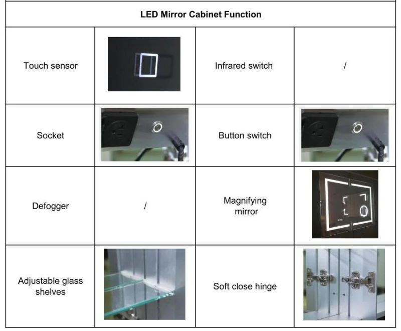 Single Double Door LED Lighted Mirror Cabinet Wall Mount Illuminated Medicine Cabinet with Infrared Sensor