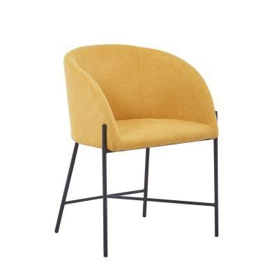 Modern Design Fireproof Restaurant Fabric Yellow Dining Chairs with Black Metal Legs
