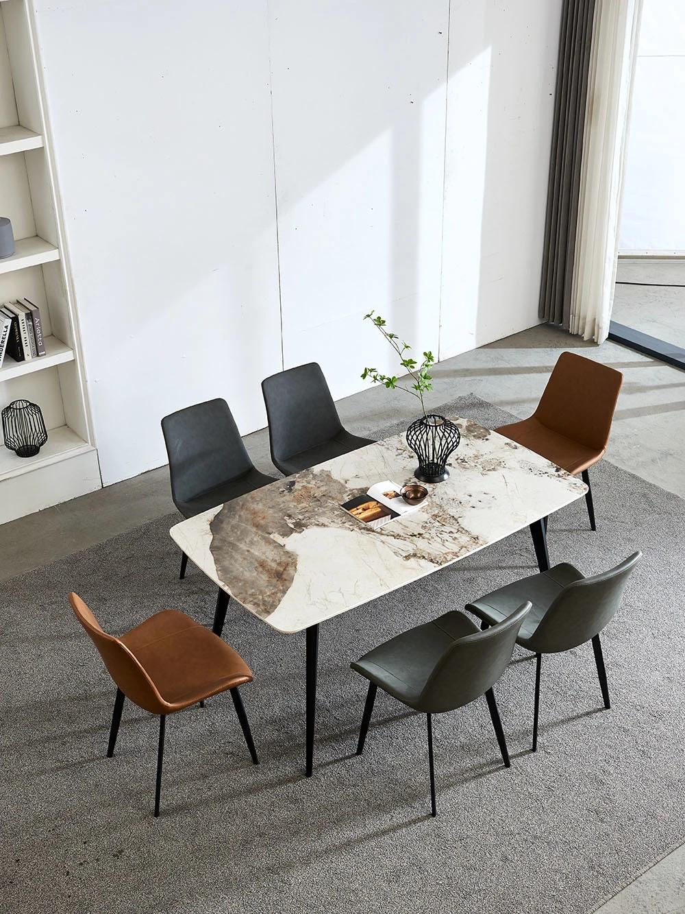 Home Living Room Furniture White Marble Dining Table Rock Beam