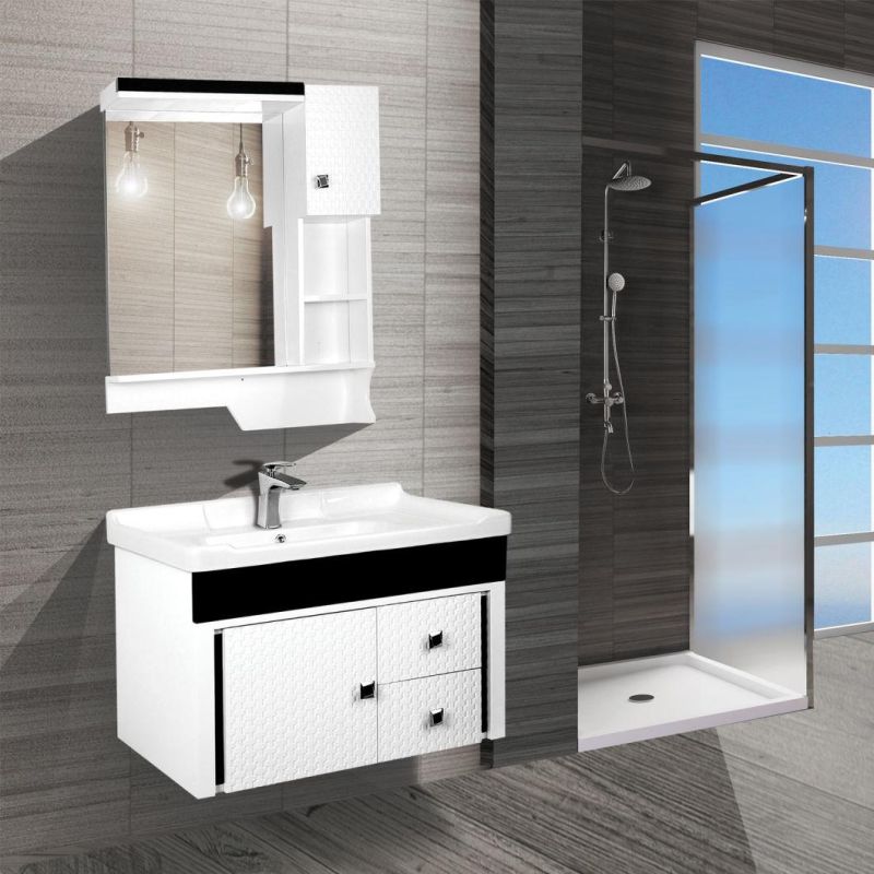Black and White PVC Bathroom Wholesale Vanity with Mirror Cabinet