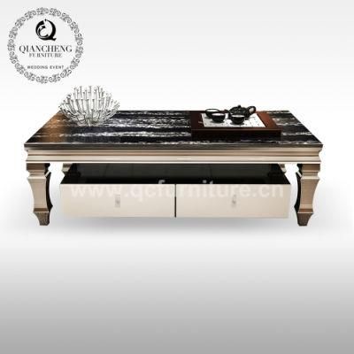 Modern Furniture Marble Coffee Table with Silver Stainless Steel Legs