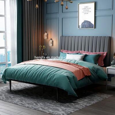 Apartment Modern Velvet Upholstered Bedroom Furniture Iron Bed