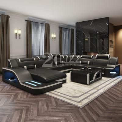 Manufacturer Direcet Home Furniture Modern Living Leather U Shape LED Sofa