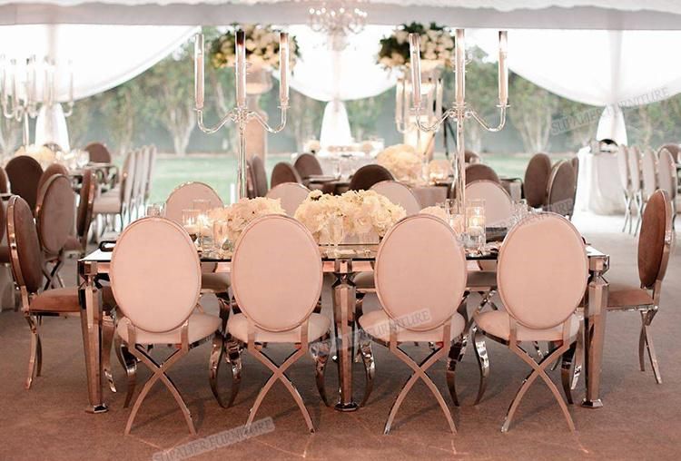 Silver Stainless Steel Dining Table with Chairs for Outdoor Wedding