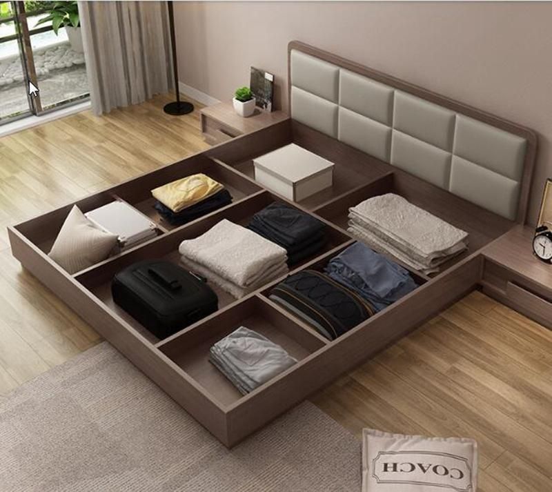 Customized Modern Hotel Home Bedroom Furniture Wooden Melamine King Double Bed Bedroom Set