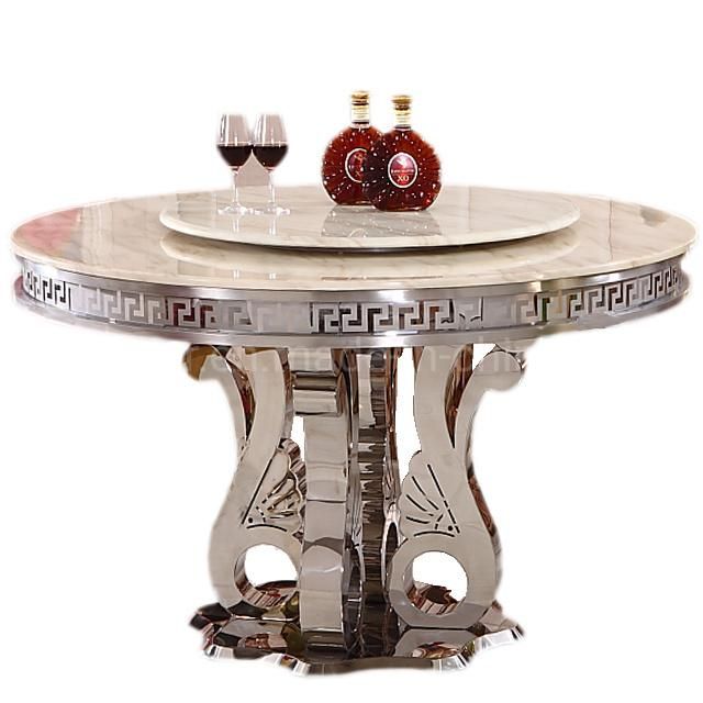 Wholesale Round Rotating Marble Dining Table with Silver Frame