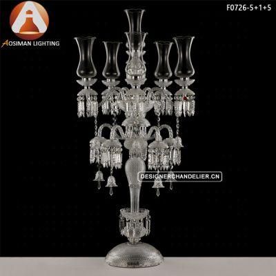 Baccarat Style Tall Crystal Floor Candelabra