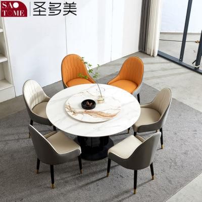 Stainless Steel + Carbon Rock Plate Modern White Dining Table