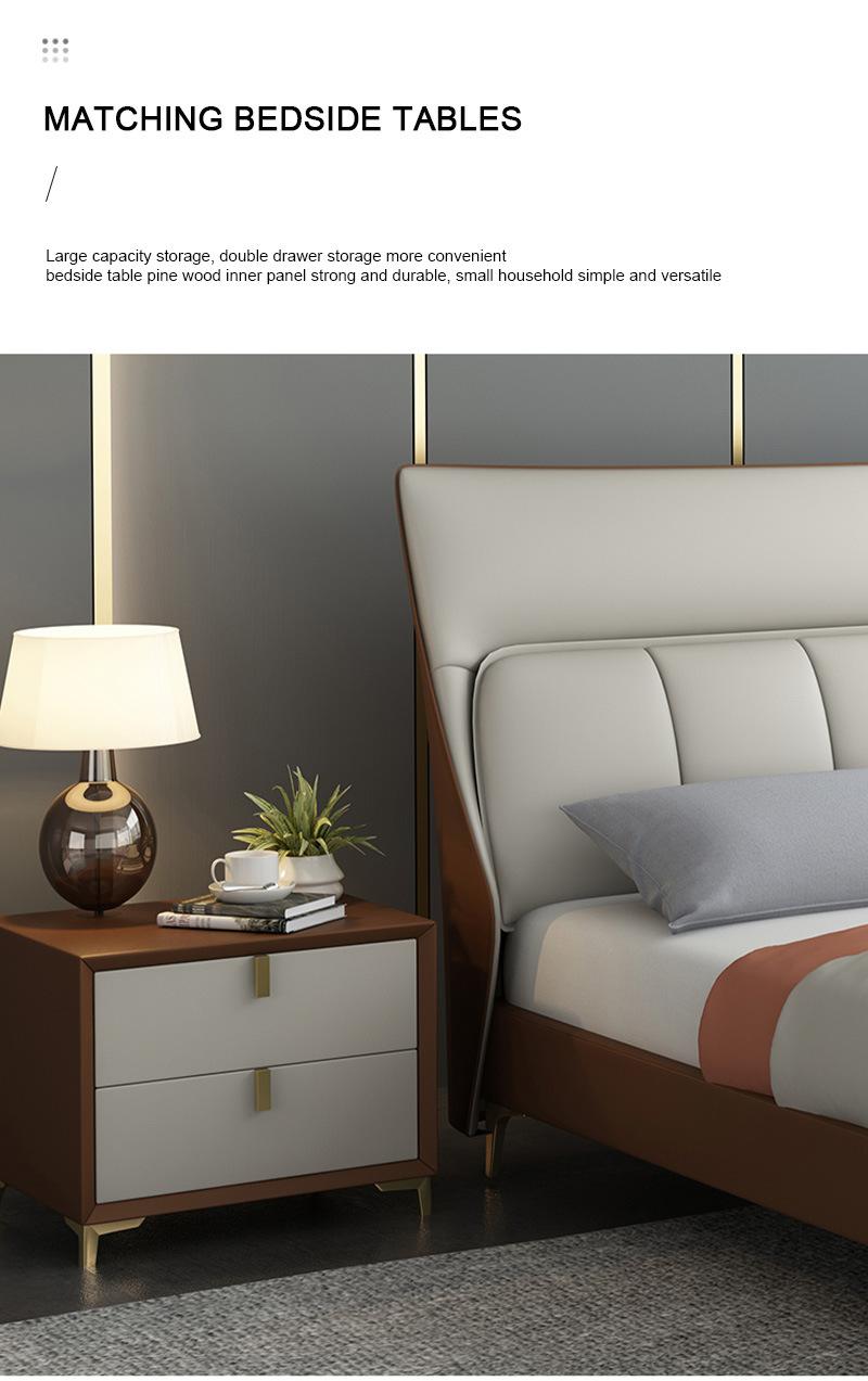 Modern Hotel Furniture Bedroom Set Solid Wood Leather King Bed