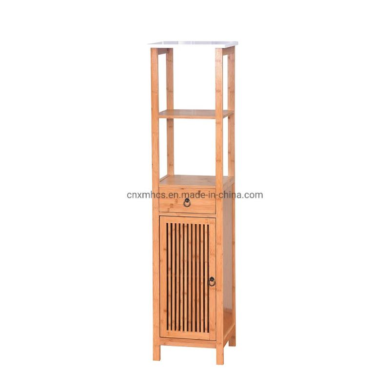 Multi-Functional Bamboo 3 Tier High Cabinet Bathroom Storage Rack Wooden Floor Cabinet
