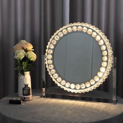 Home Furniture Luxury Round Desktop Diamond Crystal Makeup Mirror