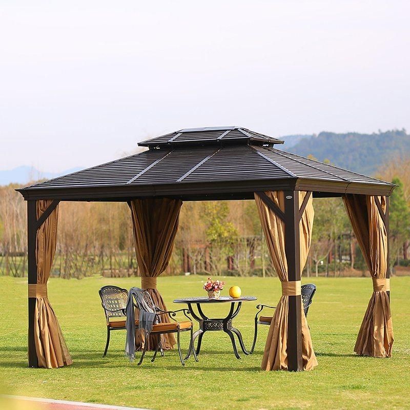 Modern Outdoor Aluminum Frame Gazebo with Netting and Canopy