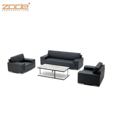 Zode Modern Home/Living Room/Office Black Minimalist Style 1+1+3 Seater Reception Office Leather Sofa with Coffee Table