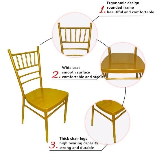 Cheap Price Luxury Event Outdoor Hotel Stack Golden Metal Frame Tiffany Chiavari Gold Chivari Chair for Wedding