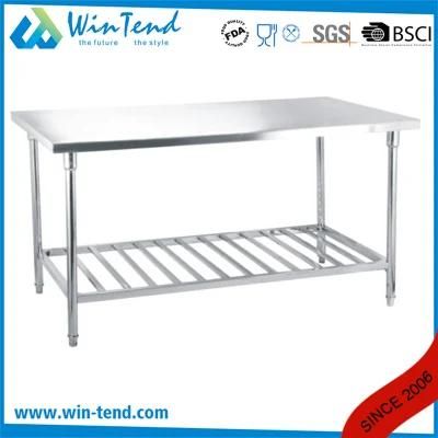Stainless Steel Round Tube Shelf Reinforced Robust Construction Work Table with Storage Layer with Height Adjustable Leg for Sale