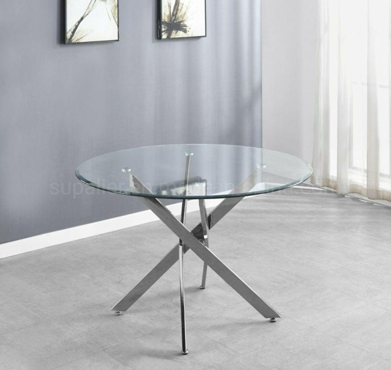 Home Metal Small Round Shape Transparent Glass Dining Room Table