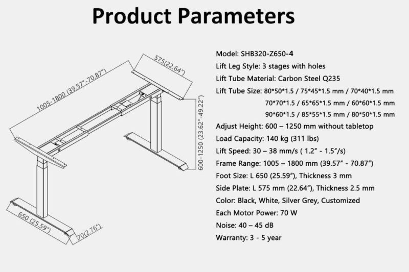 Rising 3-Stage Adjustable Steel Standing Computer Motorized Desk