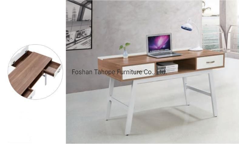 Best Seller Natural Color Computer Table with Drawer Modern Simple Design Wooden White Metal Rack