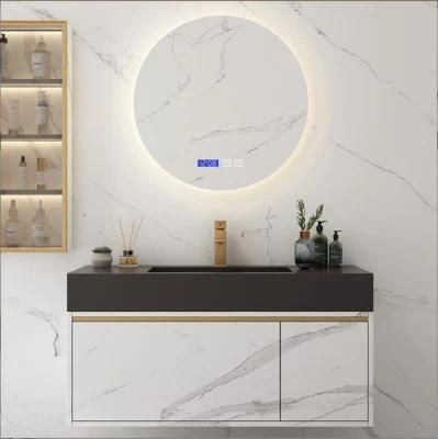 New Design China Factory Wholesale Nordic Bathroom Vanity with Round LED Intellegent Mirror