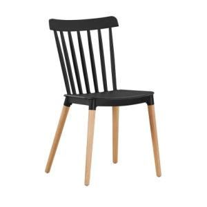 Home Modern Restaurant Dining Room Furniture PP Plastic Seat Leisure Dining Chairs with Wood Legs