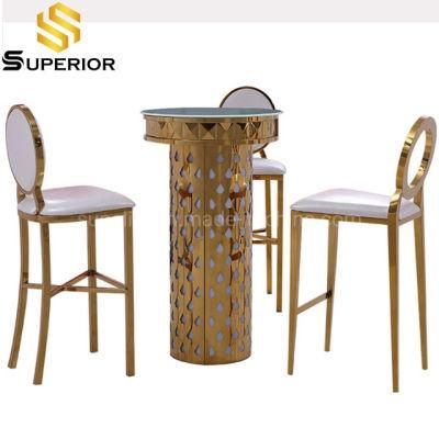 New Design Metal Gold Bar Height Cocktail Table with Stools