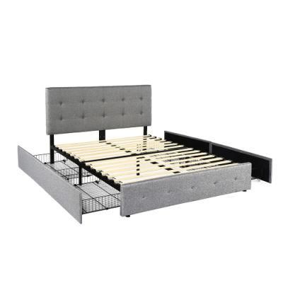 Double/King Size Soft Bed for Export Fabric Bed with Drawer Linen Bed Frame