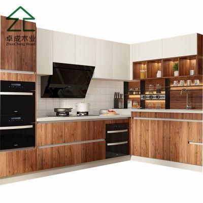 L Style Oak and White MFC Kitchen Cabinet