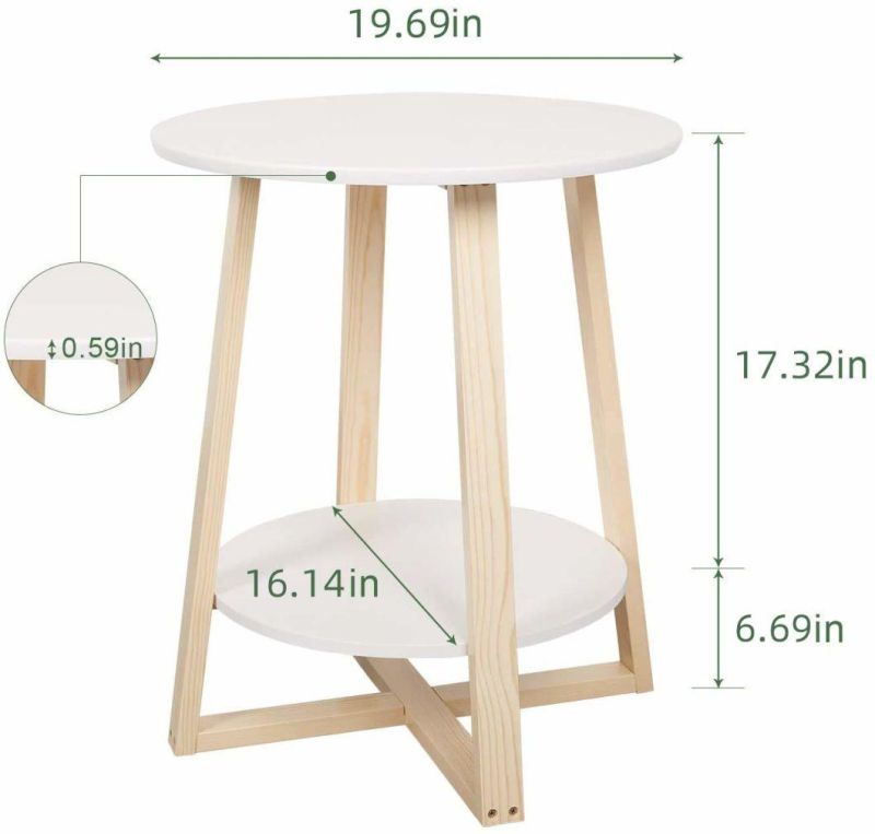 Round Sofa Side End Table with 2-Tier Storage, White Sofa Small Side Table for Home Office Living Room Bedroom Furniture