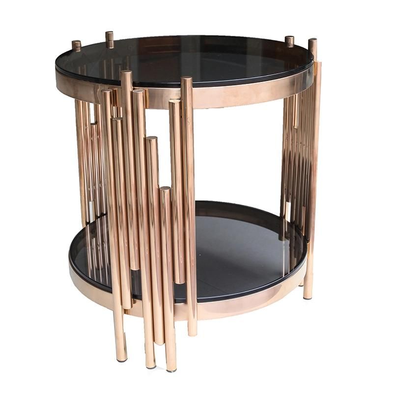 End Table Small Side Tables with Termepred Glass Gold Metal Furniture for Bedroom&Living Room