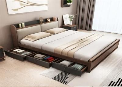 Commercial Hotel Bedroom Furniture Wooden Bed with Night Stand