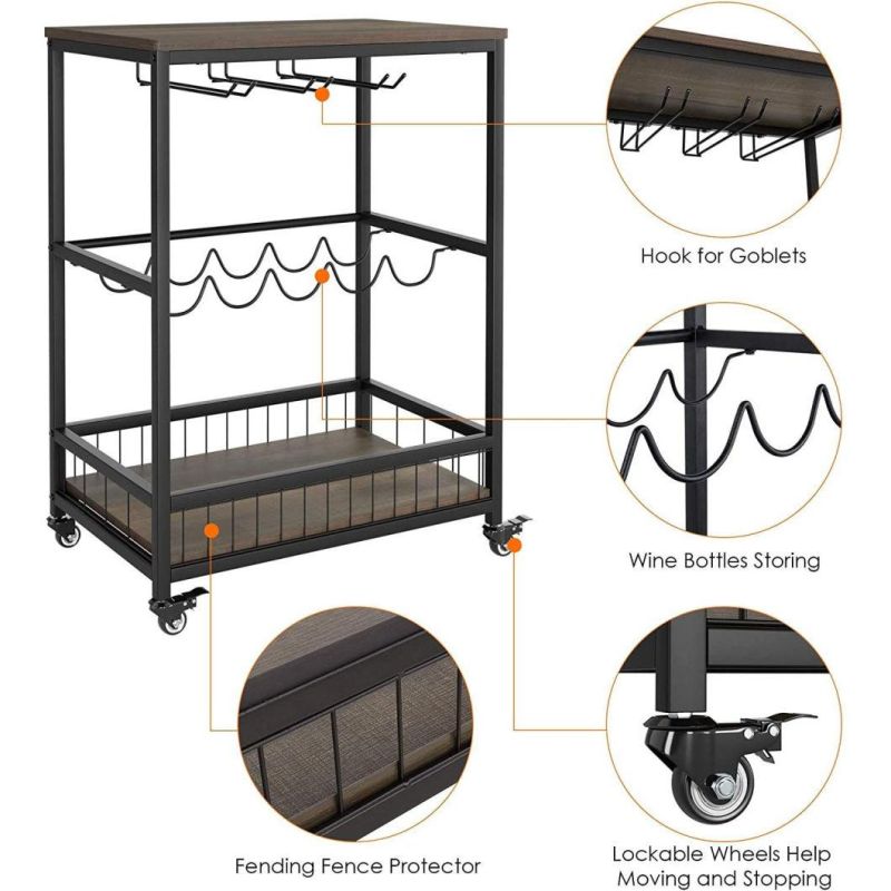 Hotel Storage Service Bar Cart Metal Trolley with Wheel