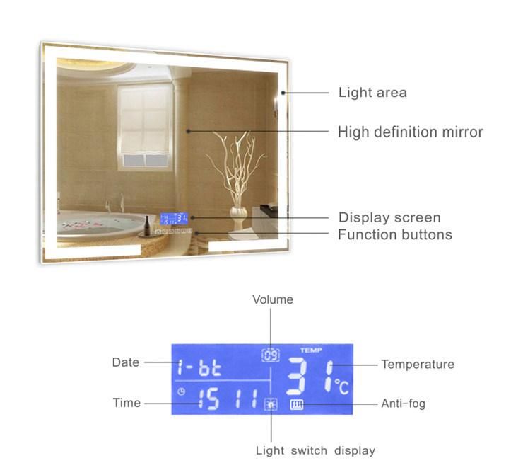 Wall Mounted Smart LED Defogger Bathroom Mirror with Digital Clock