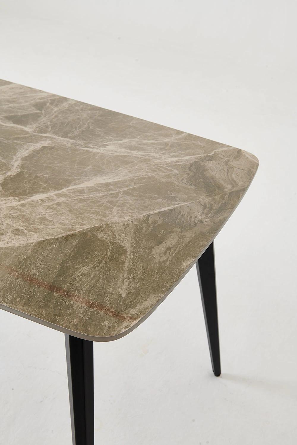 Internet Celebrity Grey Sintered Stone Dining Table with Rhomb-Shaped Legs