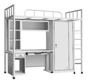 Metal Dorm Bed with Desk Under and Wardrobe