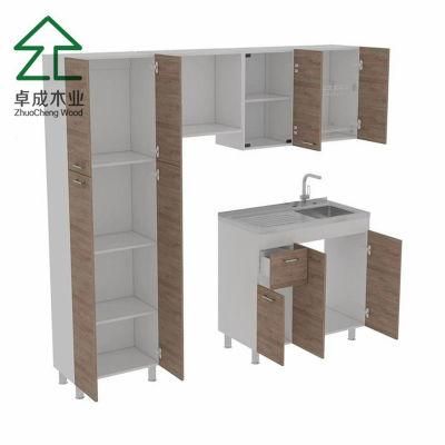 Beech Color Plywood Kitchen Cabinet with Tall Cabinet