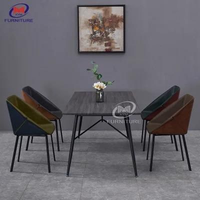 Italian Style Modern Metal Leg Saddle Leather Dining Chairs