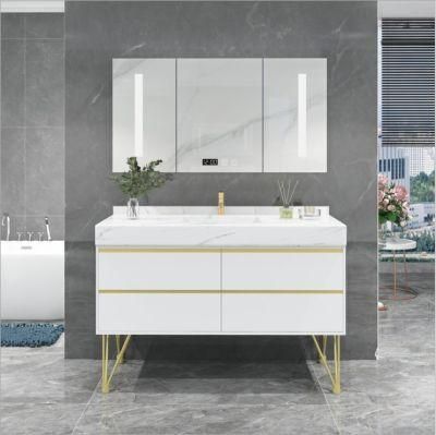 Floor Mounted Bathroom Vanity Bathroom Cabinet LED Mirror Cabinet Light Luxury Simple Rock Board Bathroom Cabinet Big Draws