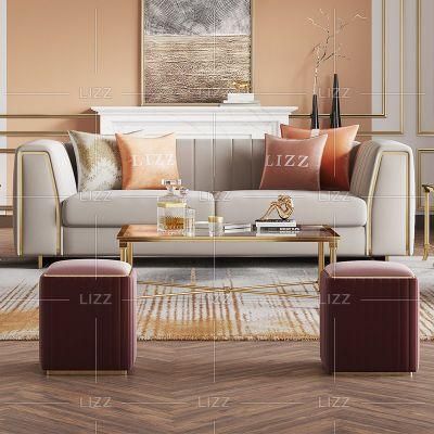 Good Quality European Modern Home Furniture Set Wholesale Sectional Velvet Sofa with Luxury Fabric Stools