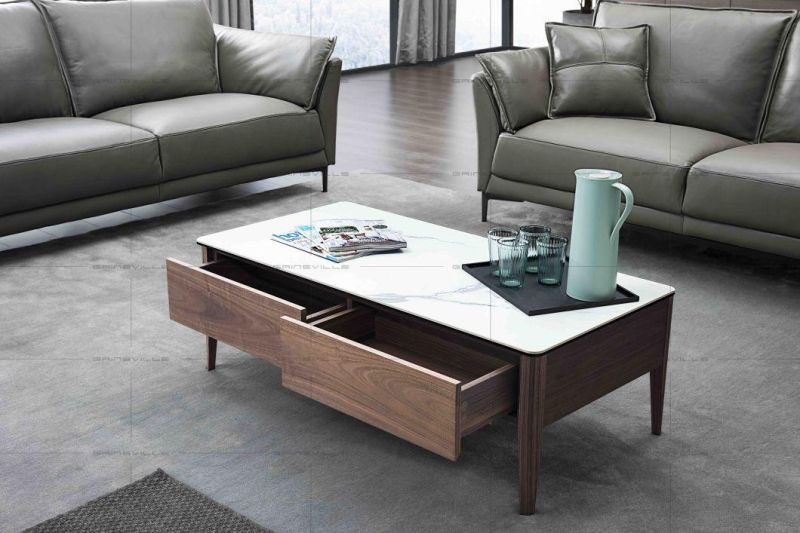 Walnut Veneer Coffee Table with Solid Wood Legs for Home Furniture Hot Sell CT917